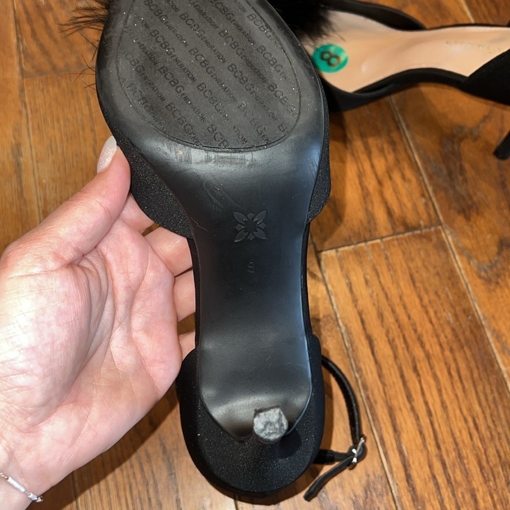 Black Abiny Faux Feather Ankle Strap Pumps - Picture 5 of 5